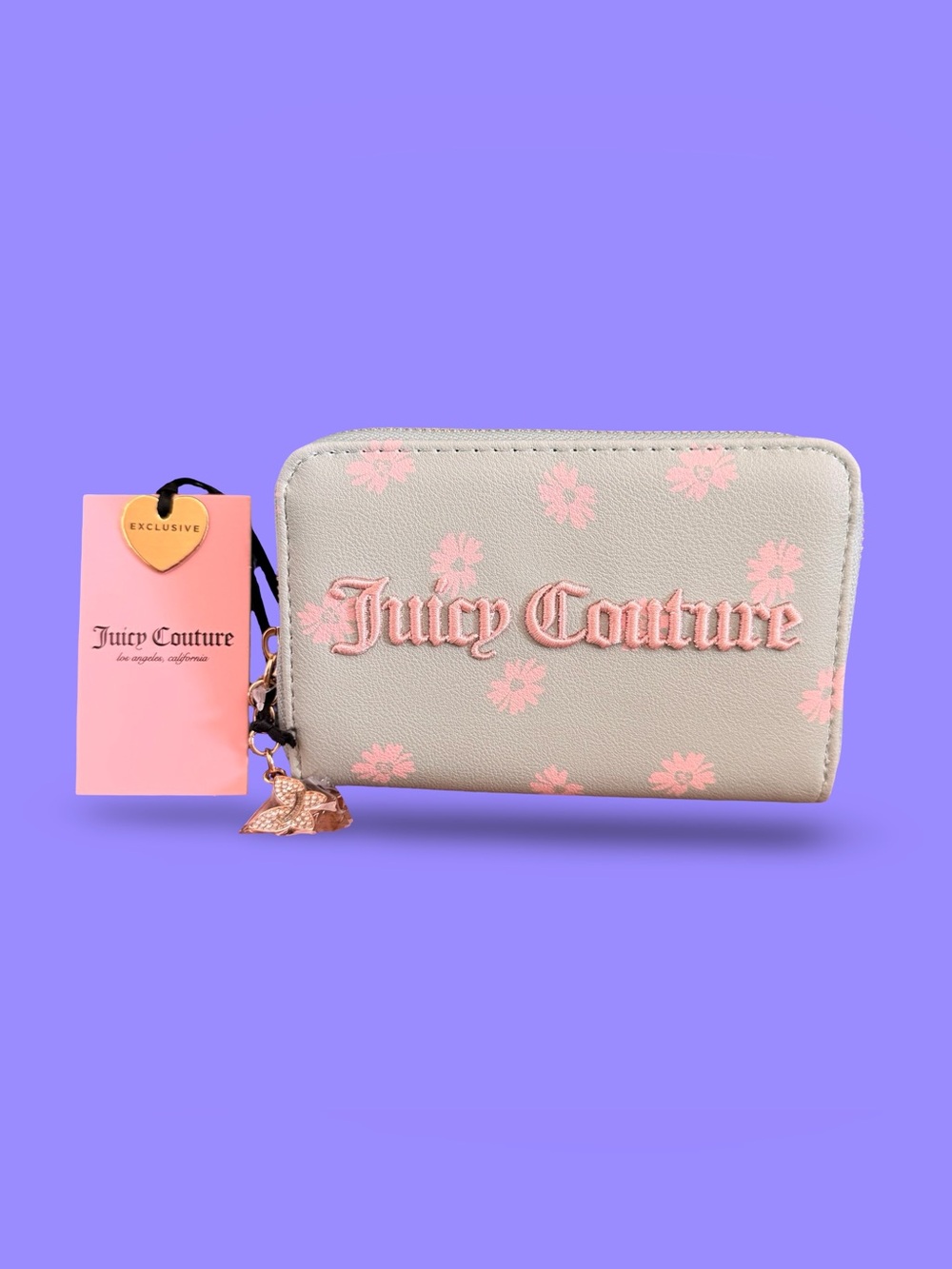 Juicy Couture Mint Wallet with Pink Daisy and Embroidered Logo